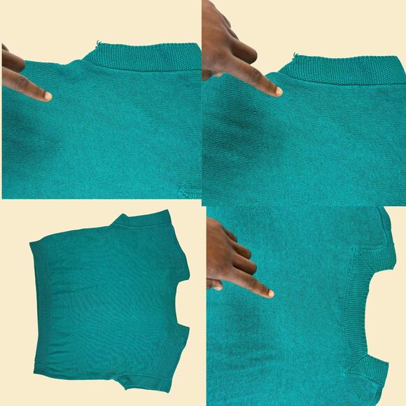 70s/80s L teal knit shirt by Grove Avenue, vintage womens cotton short sleeve - Picture 3 of 7